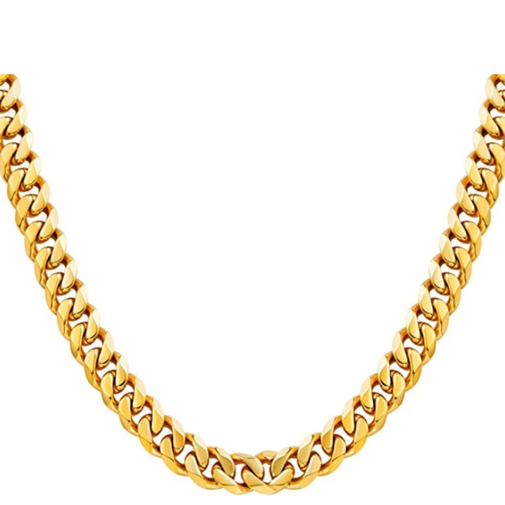 18k Real Gold Plated Curb Cuban Chain Necklace